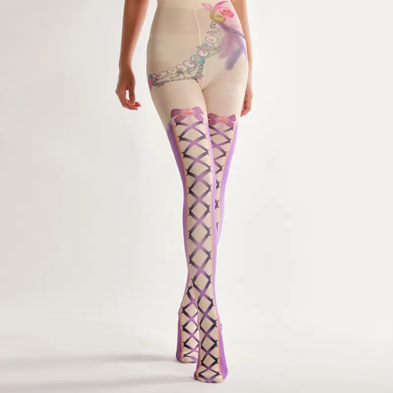 High Quality Custom Ladies velvet Printed Tights Leggings stocking Fashion Printing Pantyhose Women