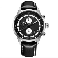 Montre chronographe personnalisée avec logo, bracelet en cuir tendance, texture haute qualité, marque privée OEM, prix abordable