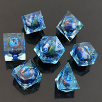 Ensembles de dés polyédriques en résine à noyau liquide œil de dragon bleu spécial pour le jeu DND