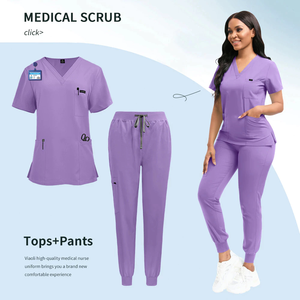 通気性のある女性用Vネック医療スクラブセット半袖看護師ユニフォーム病院作業服耐久性のある医療スタッフ用看護服 - Product Image 5