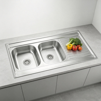 Évier de cuisine avec égouttoir intégré, évier de cuisine en acier inoxydable à double bac, 120x60cm, avec lave-tasses
