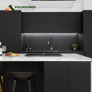 Hiện đại màu đen sơn mài tủ bếp màu đen mờ sơn mài tủ bếp nhỏ màu đen tủ bếp - Product Image 2