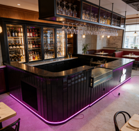 Led moderne personnalisé à prix d'usine en forme de L couleur noire comptoir de bar de restaurant de café d'hôtel avec affichage en verre de réfrigérateur