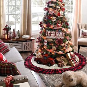 48 Inch <strong>Christmas</strong> Tree Skirt Linen Burlap <strong>Buffalo</strong> <strong>Plaid</strong> Edge <strong>Decoration</strong> for Merry <strong>Christmas</strong> Party Red and <strong>Black</strong> <strong>Buffalo</strong> - Product Image 5