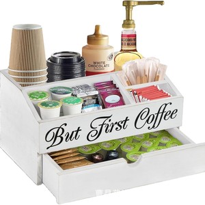 Wooden <b>coffee</b> utensil organizer <b>box</b> with drawers, multi-compartment tea bag and <b>coffee</b> capsule storage <b>box</b>, solid wood storage - Product Image 5