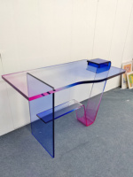 Bureau de luxe en acrylique de couleur dégradée bleu rose personnalisé Table de bureau en acrylique à usage domestique au design moderne