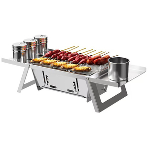 Parrilla Portátil de Carbón de Acero Inoxidable, Parrilla de Barbacoa Plegable de Sobremesa con Estantes Laterales para Acampar y Hacer Picnic al Aire Libre - Product Image 1