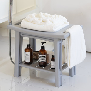 Smart Rabbit Shower Bench White Plastic Double Layer Storage Seat With Non Slip Surface For Bath Room Use - Product Image 2