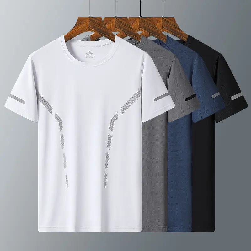 2023 Summer Breathable Round Neck Ice Silk Short Sleeved Outdoor Thin Stretch Breathable Men's T-shirt