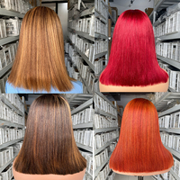 Perruque lace front wig à cuticules vierges indiennes lisses, 13x4, coupe au carré courte, coupe au carré, couleur ombrée