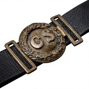 Boucle ronde de style vintage CS avec sangle en cuir noir véritable et quincaillerie métallique durable pour collection historique - Product Image 2