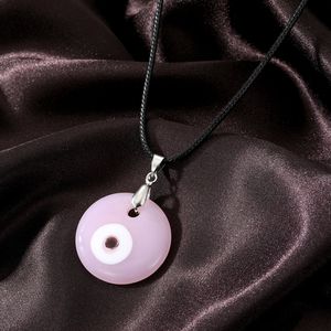 Collana Economica con Occhio Turco Rosa, Ciondolo in Vetro da 3cm, Cordino in Pelle, Gioiello Portafortuna alla Moda per Donne e Ragazze - Product Image 1