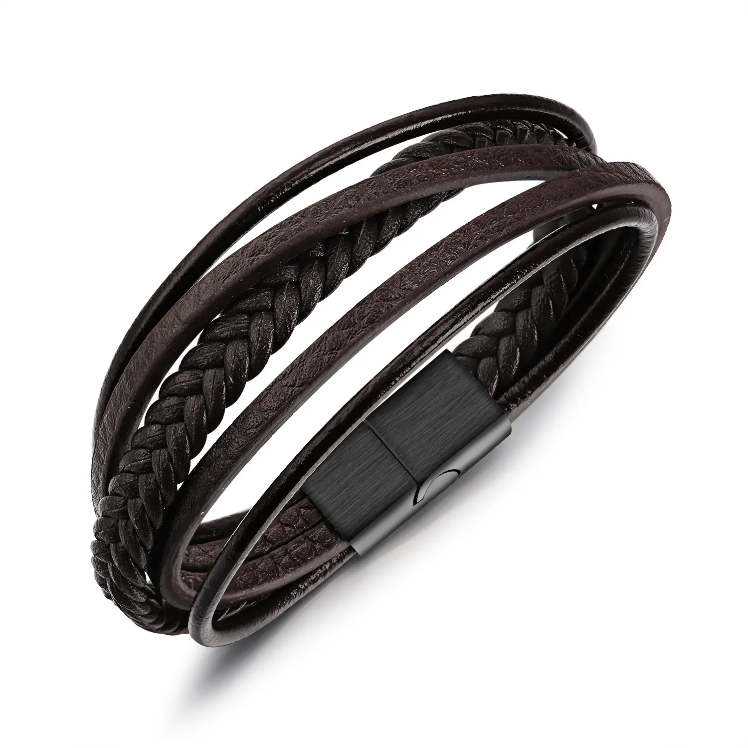 Personalized Unisex Titanium Steel Jewelry Hand-woven Weave Magnetic Closure Charm Bracelet Fiber Synthetic Pu Leather Pulsera