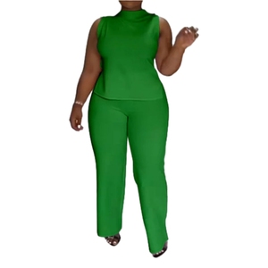 Traje de Verano de Dos Piezas para Mujer, Talla Grande, Color Sólido, Casual, Sin Mangas, Pantalones Largos, Moda Femenina - Product Image 2