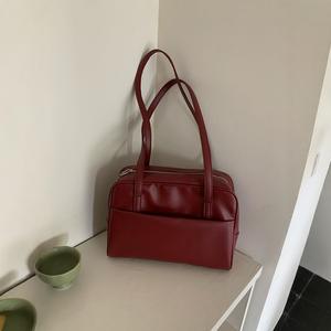 Sac fourre-tout rétro pour femme, à porter à l'épaule, grande capacité, doublure en PU, fermeture éclair, toutes saisons - Product Image 4