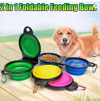 Bol double pliable en silicone 2 en 1 pour chien, bol de voyage portable pour animaux de compagnie, pliable, pour l'alimentation et l'eau, pour les activités de plein air