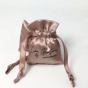 Custom logo Printed Small Satin Gift Bags pink Soft Jewelry Wedding Pouch for Packaging logo Custom - Product Image 3