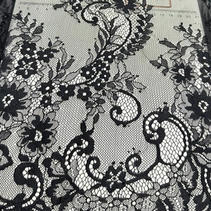 Ciglia di moda da sposa <span class=keywords><strong>francese</strong></span> Alencon tessuto di <span class=keywords><strong>pizzo</strong></span> con filo nero Chantilly <span class=keywords><strong>per</strong></span> la signora abiti da sposa tovaglia tenda - Product Image 2