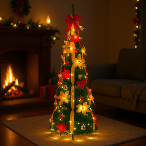 Sapin de Noël artificiel 59,1 pouces vert 100 lumières LED pliable décoration intérieure - Product Image 2