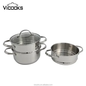 蒸锅，带2个不锈钢蒸锅，带玻璃盖，厨房用炊具锅