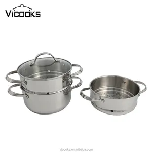 Panela a vapor com 2 panelas de aço inox com tampa de vidro para cozinha e cozinha