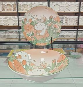 Commercio all'ingrosso Vintage rotondo in <span class=keywords><strong>ceramica</strong></span> stoviglie stampate tazze piattini nuovo <span class=keywords><strong>servizio</strong></span> per uso domestico cucina festa - Product Image 1