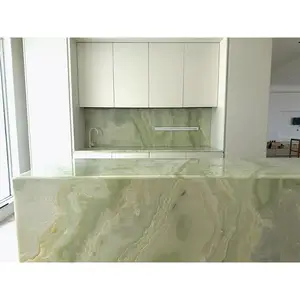 HZX, hermosas losas de piedra de mármol de ónix de Jade verde pulido para mesa, sala de estar, baño, muebles de cocina, azulejos de ónix de pared