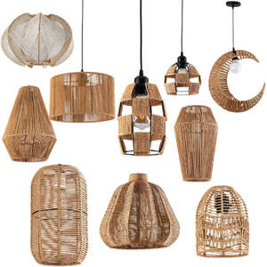 Lampadario Moderno in Rattan con Coprilampada per Hotel, Ristoranti, Caffè, Ville e Cottage - Product Image 6