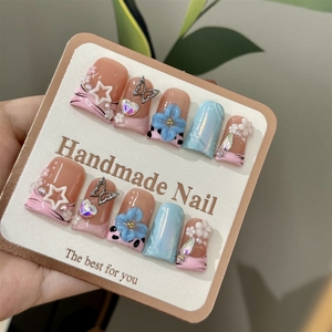 <span class=keywords><strong>Uñas</strong></span> Postizas Acrílicas <span class=keywords><strong>de</strong></span> Alta Calidad Hechas a Mano con Diseño <span class=keywords><strong>de</strong></span> Pato Dulce y Fresco, Pintadas a Mano con Flores 3D y Punta Francesa, Venta al Por Mayor - Product Image 2