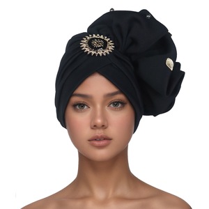 Chapeau africain traditionnel à fleurs et perles <span class=keywords><strong>Mariage</strong></span> Musulman Nail Diamond African Sego Headtie <span class=keywords><strong>Hijab</strong></span> Hat - Product Image 6