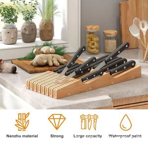 Bamboo Knife Rack 10 Pcs Capacity <b>Desktop</b> Storage Organizer Wooden Knife Holder <b>Shelf</b> Kitchen Utensil Drawer Divider - Product Image 5
