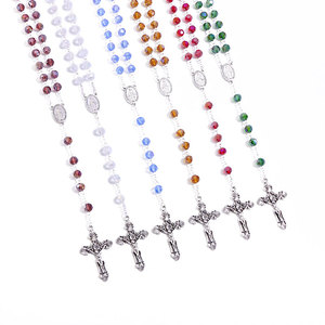 Collier de prière en cristal catholique Komi, perles de 8 mm, 8 couleurs, pendentif croix perlé, bijoux en gros - Product Image 6
