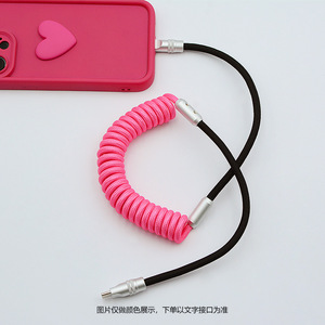 Type <strong>C</strong> to Type <strong>C</strong> Coiled Cable 1m Spring QC Charging Type <strong>C</strong> Data Charger Cable for Android Mobile Phone - Product Image 6