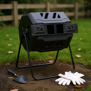 Bac à compost rotatif extérieur noir de 43 gallons à double compartiment avec aérateur intégré – Outil de jardin - Product Image 2