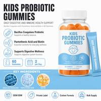 Gummies Probiotiques Marque Blanche avec Acide Pantothénique et Biotine pour Enfants - 60 unités - Supplément Nutritionnel Énergisant aux Champignons
