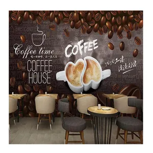 KOMNNI 3D दीवार भित्ति रेट्रो हाथ खींचा कॉफी सजावटी पेंटिंग छील और छड़ी वॉलपेपर रेस्तरां कैफे पृष्ठभूमि वॉलपेपर