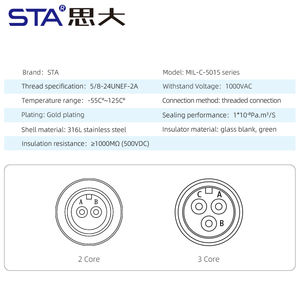 موصل مقاوم للماء MIL-C-5015 بسنين أو ثلاثة سنون، مقبس طيران محكم الإغلاق، موصل ذكر من الفولاذ المقاوم للصدأ 316L مع زجاج مُلبد - Product Image 6