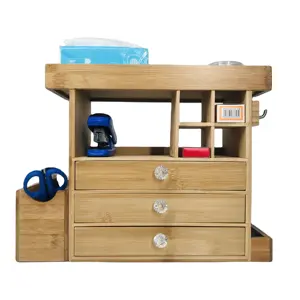 Grande taille 100% bambou naturel bureau maison école bureau organisateur de rangement avec trois tiroirs et boîte conteneur de rangement en bambou