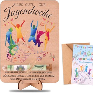 Support à Argent Moderne en Bois Bleu pour Bar Mitzvah avec Tube pour Carte de Vœux Décoratif, Couleur Bonheur Adulte, Taille 18.5x13.5 - Product Image 4