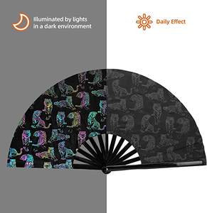 WUYUNG Toptan Holografik Yanardöner Yansıtıcı Bambu 33cm Taşınabilir Müzik Büyük El Katlanır Yelpazesi Parti Kullanımı Rave Dans - Product Image 4