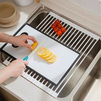 Égouttoir pliable en silicone à enrouler pour évier, pour le lavage et le séchage des aliments sur comptoir de cuisine
