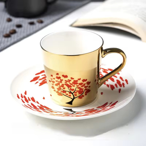 Electroplated Reflection effect Ceramic Coffee Milk <b>Mug</b> with saucer featuring various creative patterns - Product Image 3