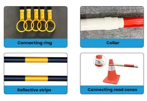 Extendable Road PVC Retractable Cone Barrier Connecting Rod Reflective Traffic Cone Bar Stripe Telescopic Cone Pole