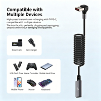 Câble de données USB-C vers USB-A à ressort avec conception rétractable, ligne d'extension USB 2.0 mâle-femelle, port d'angle central 3D pour CarPlay