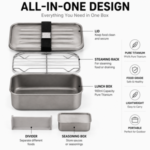 Food Container With Lid Pure Titanium 900ml Portable Outdoor Food <b>Storage</b> Container <b>Camping</b> Meal <b>Box</b> Food Grade Container OEM - Product Image 3