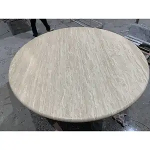 New Contemporary Furniture Dinning Table Popular Material Travertine Table Hexagonal Base Dining Table Stone Customize