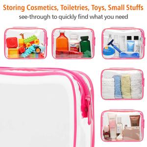 Water-resistant <b>Clear</b> Makeup Bag <b>Clear</b> Travel Bags for Toiletries Matte <b>Rose</b> Red - Product Image 3