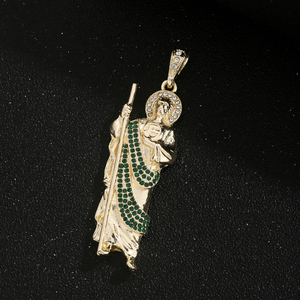 Pendentif San Judas Tadeo en laiton plaqué or 14 carats, bijoux hip-hop, charme religieux pour hommes et femmes, cadeau de foi catholique, tendance, vente chaude - Product Image 6