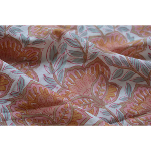 Tissu en coton tissé imprimé à la main motif floral, textile indien de Jaipur, imprimé à pois botaniques corail moutarde, traditionnel et léger - Product Image 1