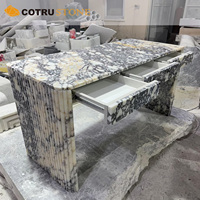 Mesa de Oficina Rectangular Moderna de Mármol Natural Calacatta Viola, Mesa de Conferencia Tallada a Mano con Cajón